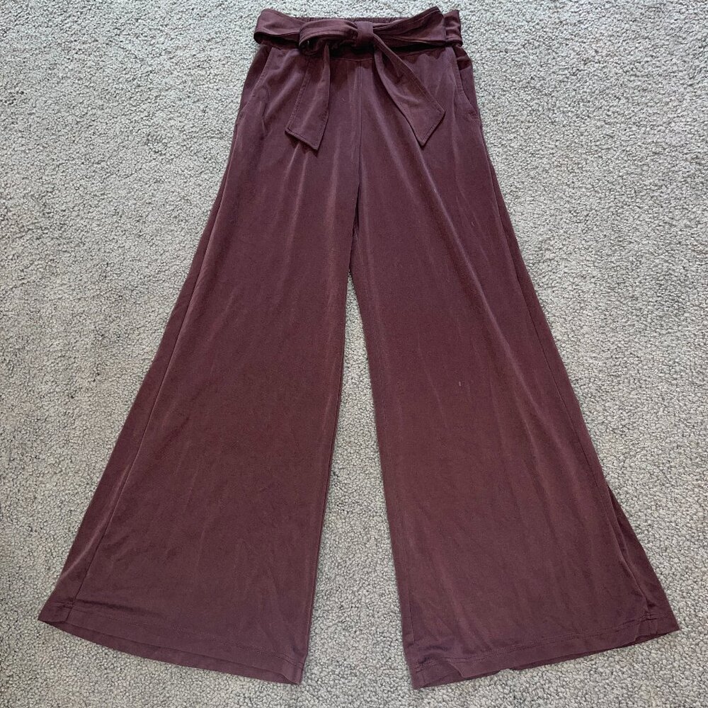 FABLETICS Criss Washed Tie Front Tricot Wide Leg Pants Burgundy - EUC - Size S